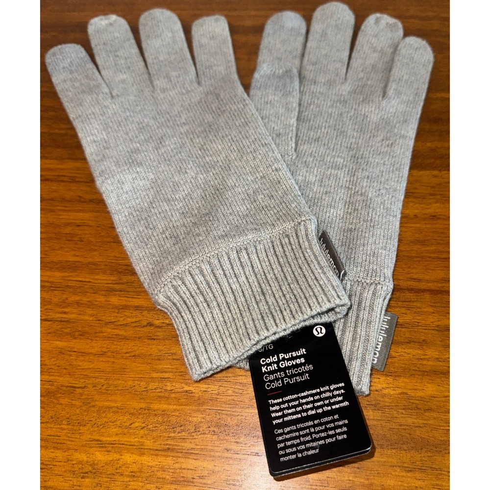 Lululemon Cold Pursuit Knit Gloves Gull Grey Cotton Cashmere L/XL NWT